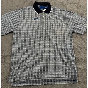 Towncraft Polo Shirt Men L Black White Plaid Vintage Quick Dri Short Sleeve Golf